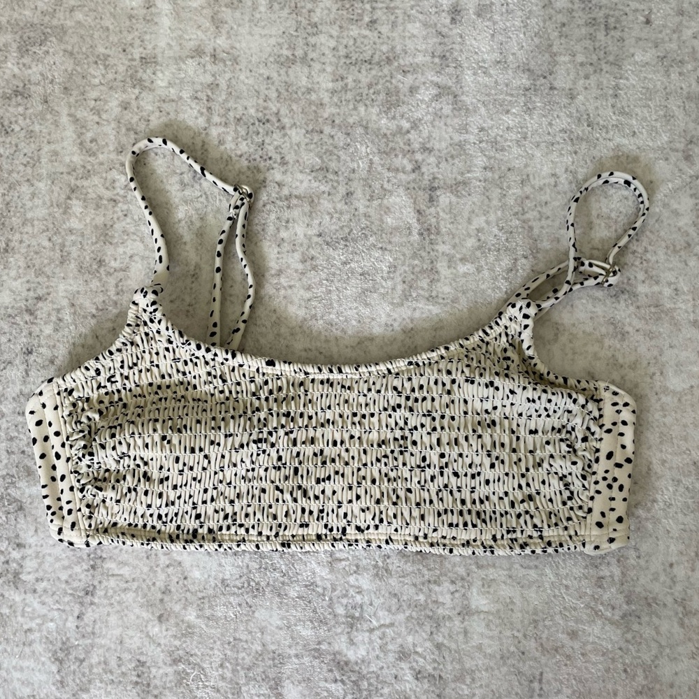 Cream and Black Poka Dot Bikini Top